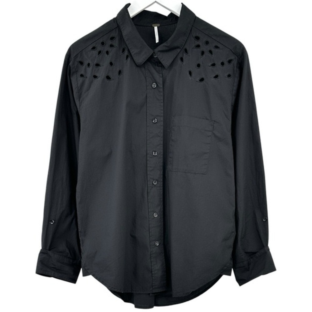 YFB Young Fabulous & Broke Black Eyelet Detail Cotton Loose Fit Button Up Shirt